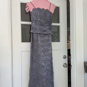 Blu Gray Lace Evening Gown